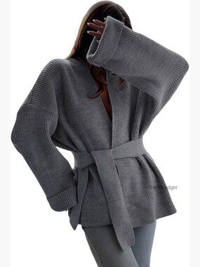 Oversized Knit Cardigan Belted Wrap Sweater Long Sleeve Loose Fit Open Front